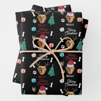 Customized Dog Pet Photo Name Black Fun Christmas Wrapping Paper Sheet