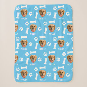 Customized Dog Pet Photo & Name Blue Sherpa Blanket