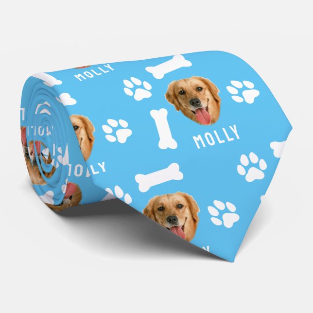 Customized Dog Pet Photo & Name Blue Tie (Rolled)