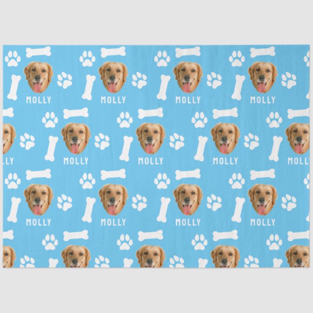 Customized Dog Pet Photo & Name Blue Tissue Paper (Front)