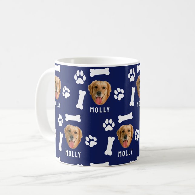 Customized Dog Pet Photo & Name Navy Blue Coffee Mug (Front Left)