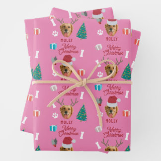 Customized Dog Pet Photo Name Pink Funny Christmas Wrapping Paper Sheet
