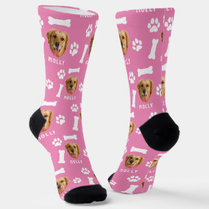 Customized Dog Pet Photo & Name Pink Socks