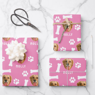 Customized Dog Pet Photo & Name Pink Wrapping Paper Sheet