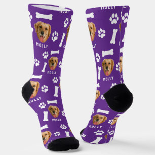 Customized Dog Pet Photo & Name Purple Socks