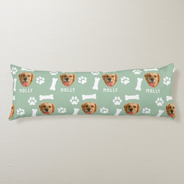 Customized Dog Pet Photo & Name Sage Green Body Pillow (Front)