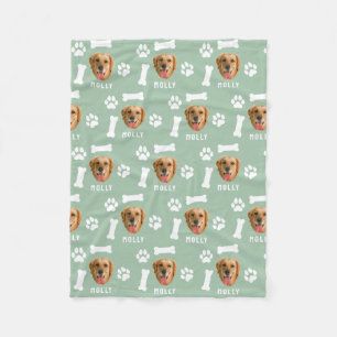 Customized Dog Pet Photo & Name Sage Green Fleece Blanket