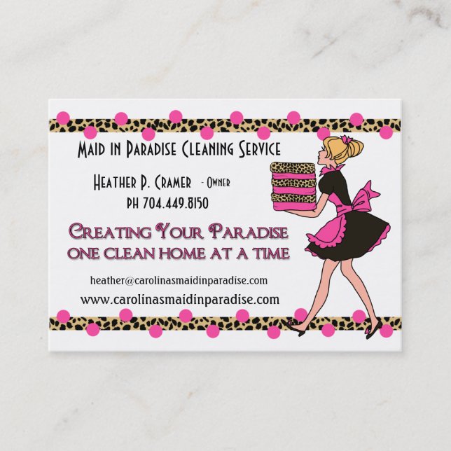 Customized Dots Leopard Print Cleaning Service Business Card (Front)