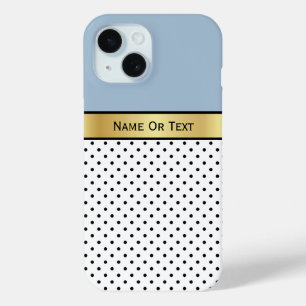 Customized Dusty Pale Blue & White Black Polka Dot iPhone 15 Case