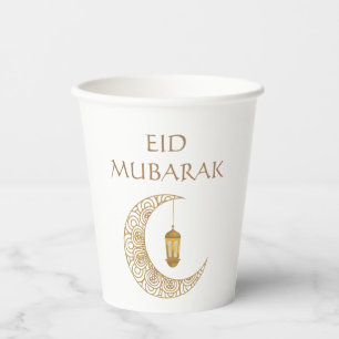 Customized Eid Mubarak Golden Decorated Crescent Paper Cups