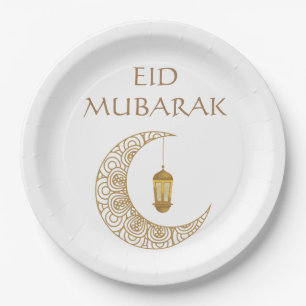 Customized Eid Mubarak Golden Decorated Crescent Paper Plate