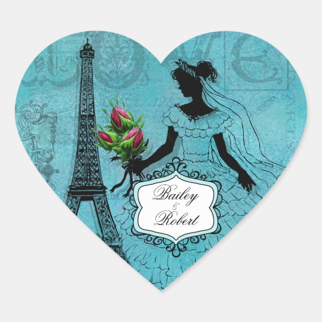 Customized Eiffel Tower Bride Heart Stickers (Front)
