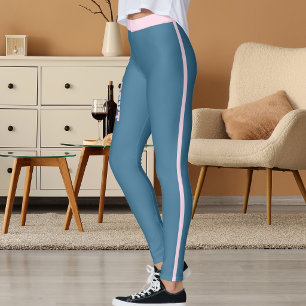 Customized Elegant Classic Slate Blue Pink Stripes Leggings