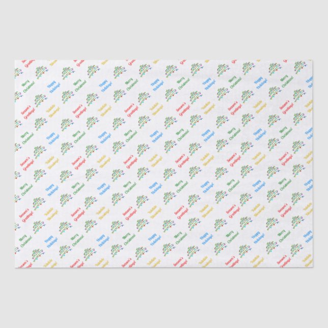 Customized Elegant "Merry Christmas" & Xmas Tree Tissue Paper (Front)