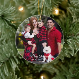 Customized Elegant Modern Family Merry Christmas Ceramic Ornament