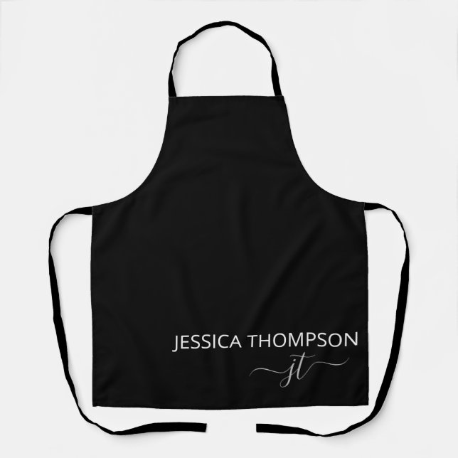 Customized Elegant Modern Monogram Name Black  Apron (Front)