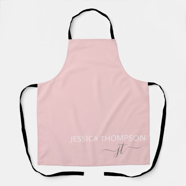Customized Elegant Modern Monogram Name Blush Pink Apron (Front)