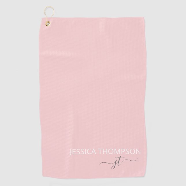 Customized Elegant Modern Monogram Name Blush Pink Golf Towel (Front)