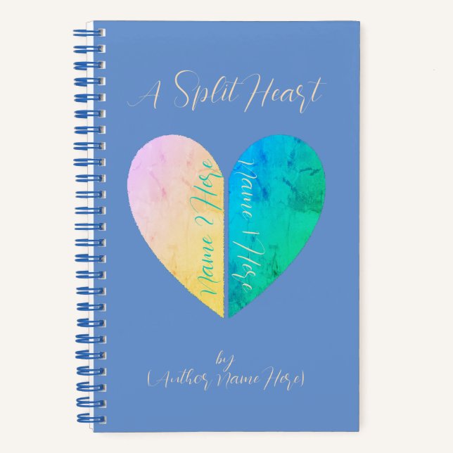 Customized Elegant Split Heart Yellow Blue Journal (Front)