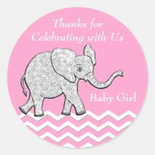 Customized Elephant Thank You Baby Shower Stickers