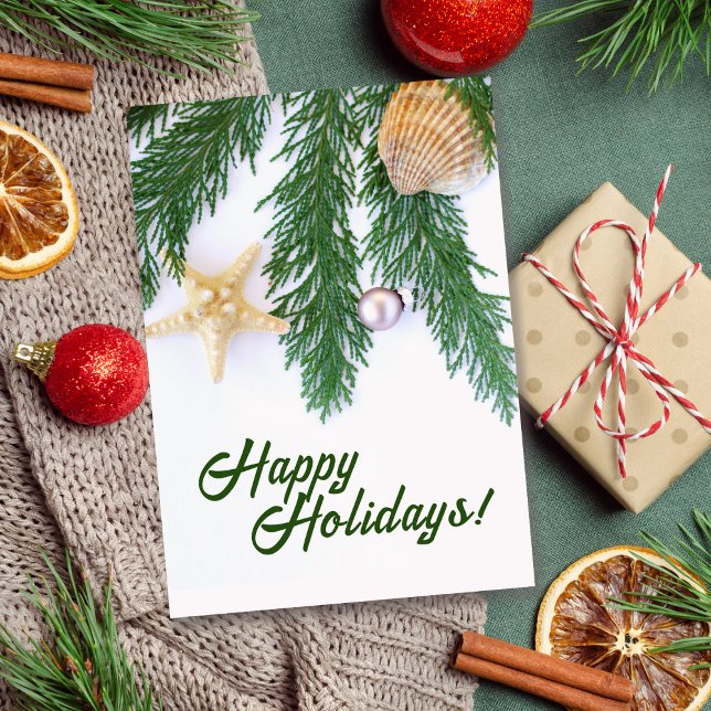 Customized Evergreen/Sea Shells Holiday Card (Creator Uploaded)