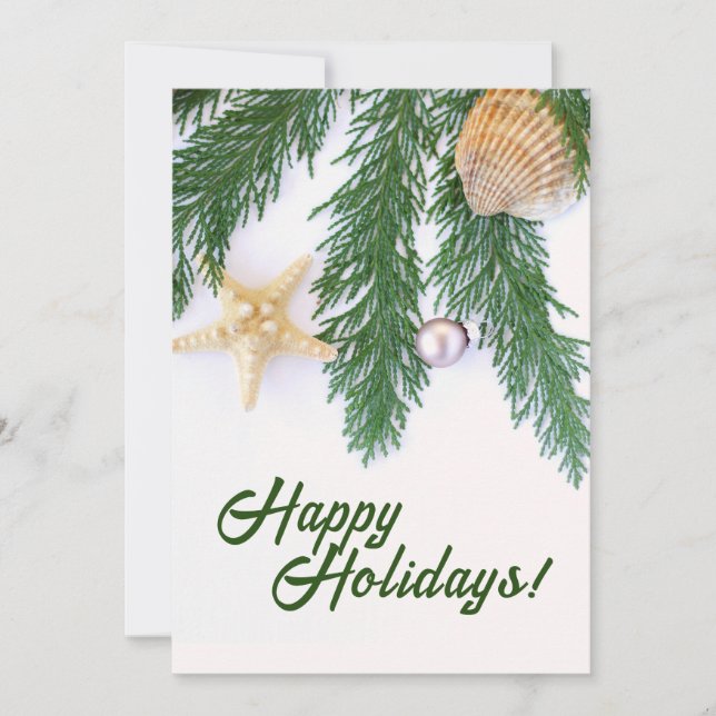 Customized Evergreen/Sea Shells Holiday Card (Front)