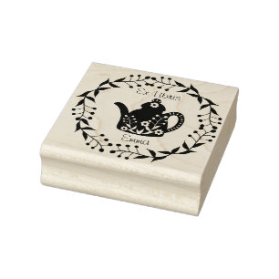 Customized Ex Libris floral teapot  Rubber Stamp