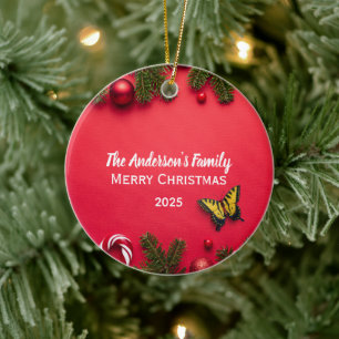 Customized Family Name with Butterfly Ceramic Ornament