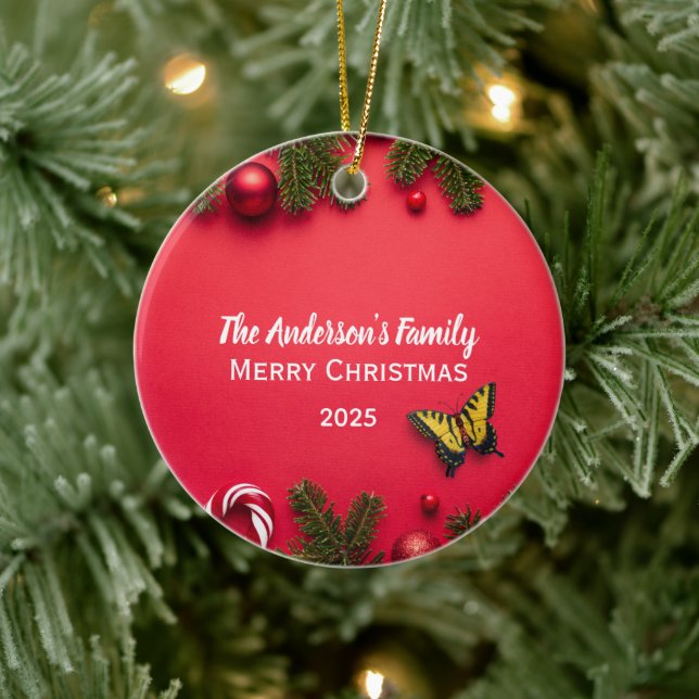 Customized Family Name with Butterfly Ceramic Ornament (Tree)
