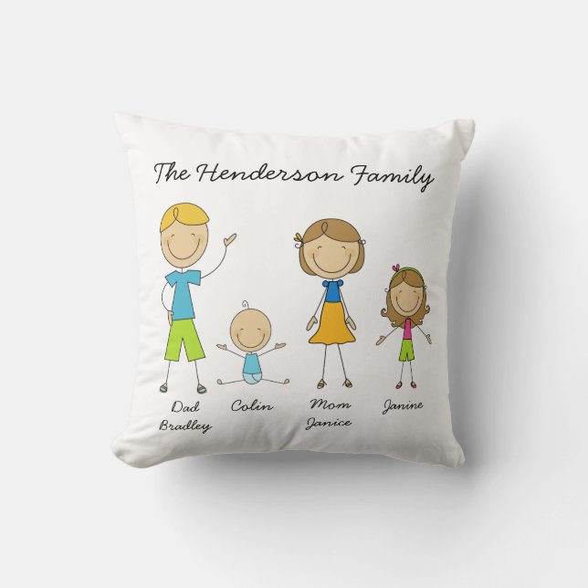 Customized Family Stick Figure Pillow (Front)