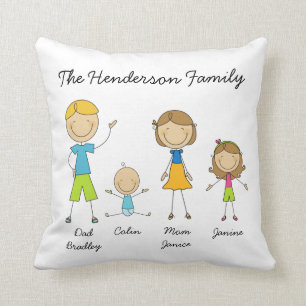 Customized Family Stick Figure Pillow