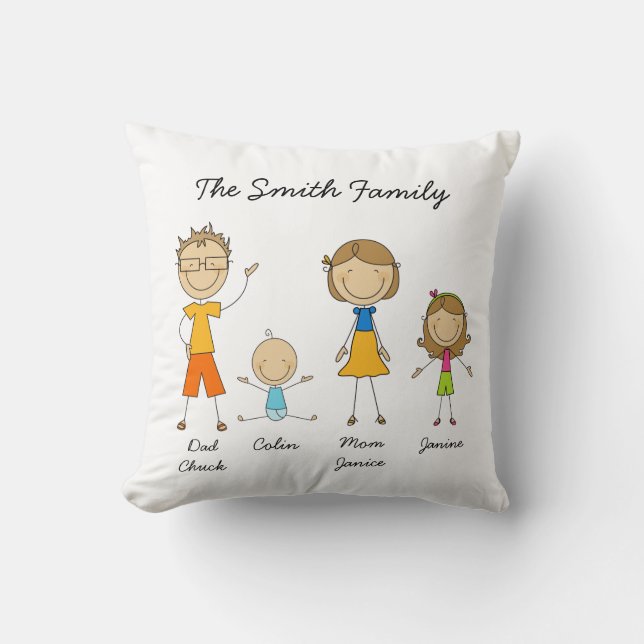 Customized Family Stick Figure Pillow (Front)