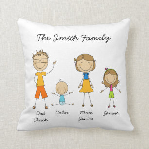 Customized Family Stick Figure Pillow