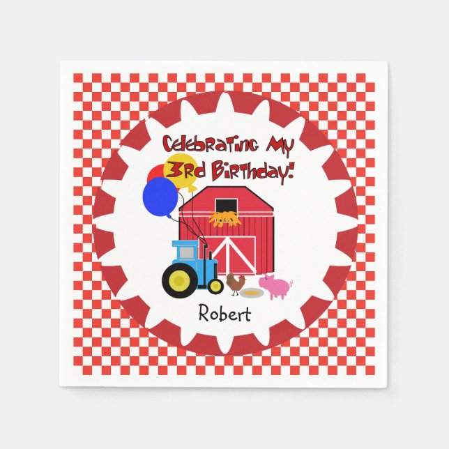 Customized Farm 3rd Birthday Paper Napkins (Front)