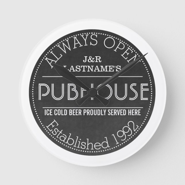 Customized Faux Chalkboard Pub Sign Coaster Round Clock (Front)
