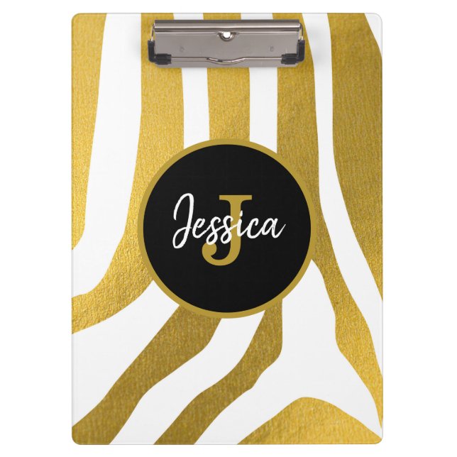 Customized Faux Gold Zebra Print Stripes Pattern Clipboard (Front)