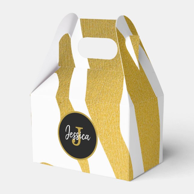 Customized Faux Gold Zebra Print Stripes Pattern Favor Box (Front Side)