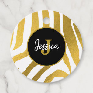 Customized Faux Gold Zebra Print Stripes Pattern Favour Tags