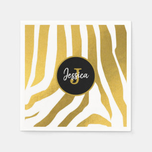 Customized Faux Gold Zebra Print Stripes Pattern Napkin
