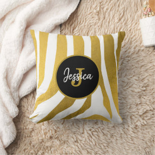 Customized Faux Gold Zebra Print Stripes Pattern Throw Pillow