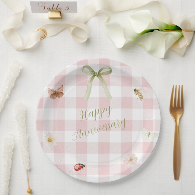 Customized Feminine Chequered Paper Plate (Wedding)