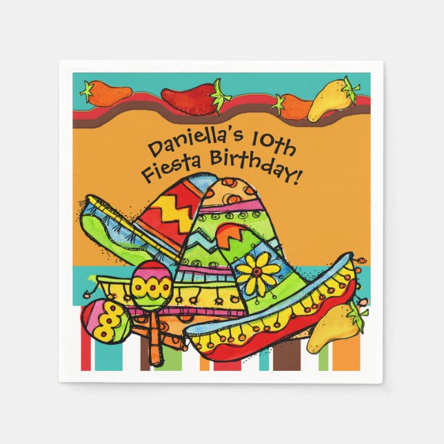 Customized Fiesta Birthday Paper Napkins (Front)