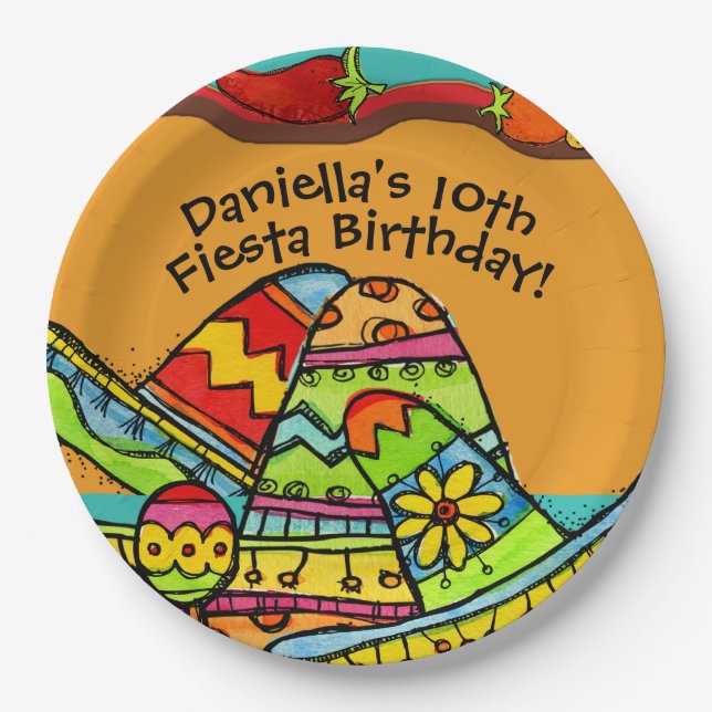 Customized Fiesta Birthday Paper Plate (Front)