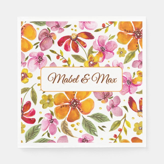 Customized Finally Spring Watercolor Floral  Napkin (Front)