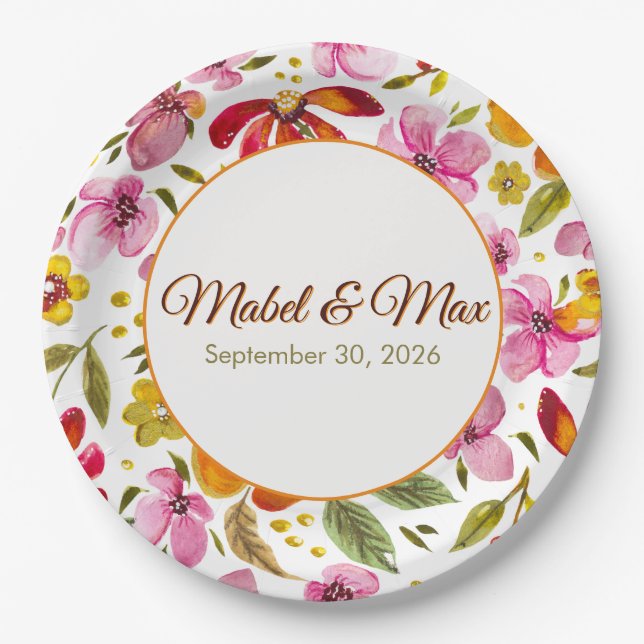 Customized Finally Spring Watercolor Floral  Paper Plate (Front)