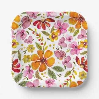 Customized Finally Spring Watercolor Floral Paper Plate