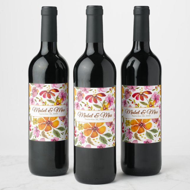 Customized Finally Spring Watercolor Floral  Wine Label (Bottles)