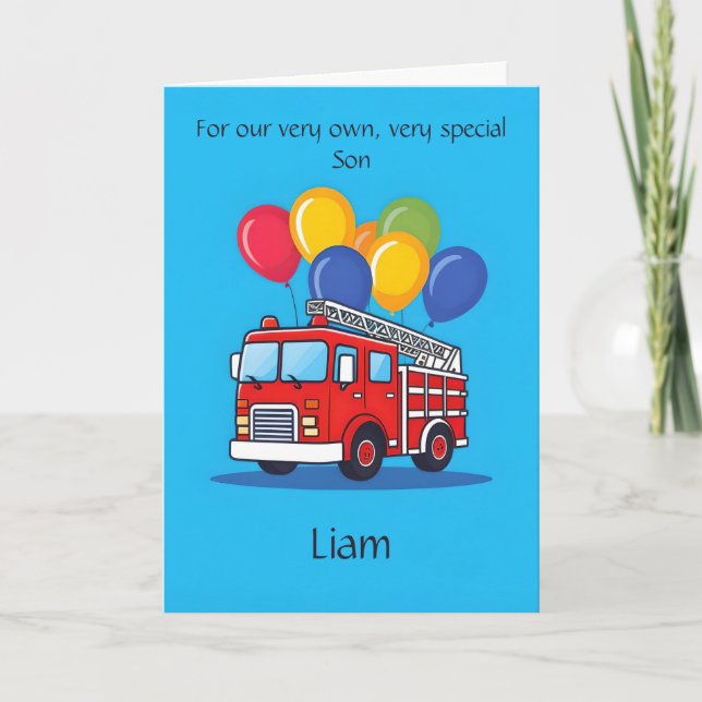 Customized Fire Truck Cute Son Birthday Poem Card (Front)