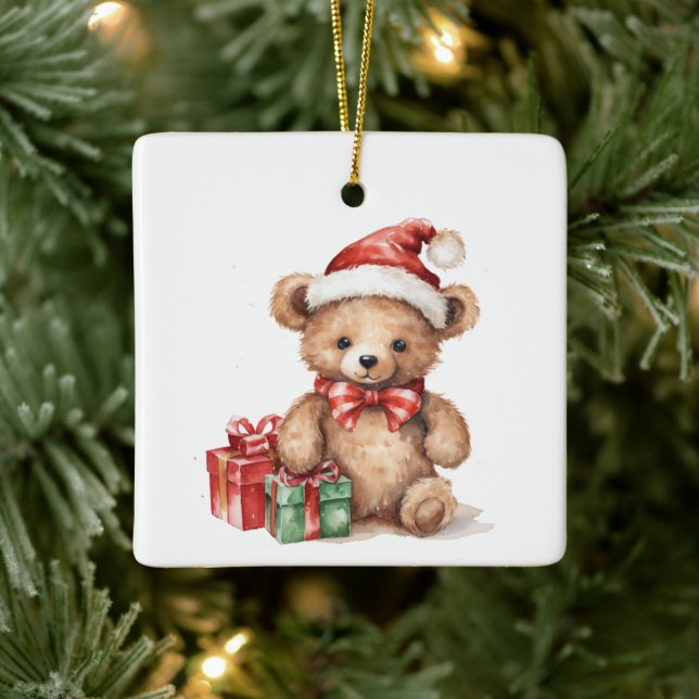 Customized First Christmas Whimsical Teddy Bear  Ceramic Ornament (Tree)