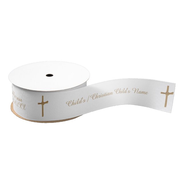 Customized First Holy Communion Elegant Gold Cross Grosgrain Ribbon (Spool)